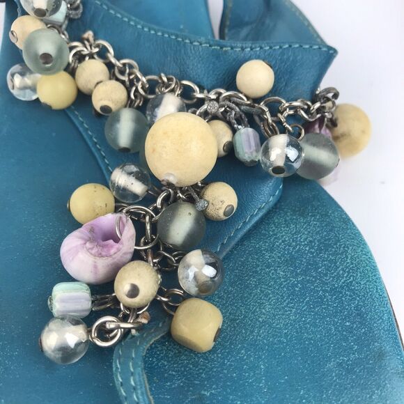 St. John Turquoise Flip Flops Charms Chain Beads Thong Sandals Size 10 FLAW - Picture 12 of 15
